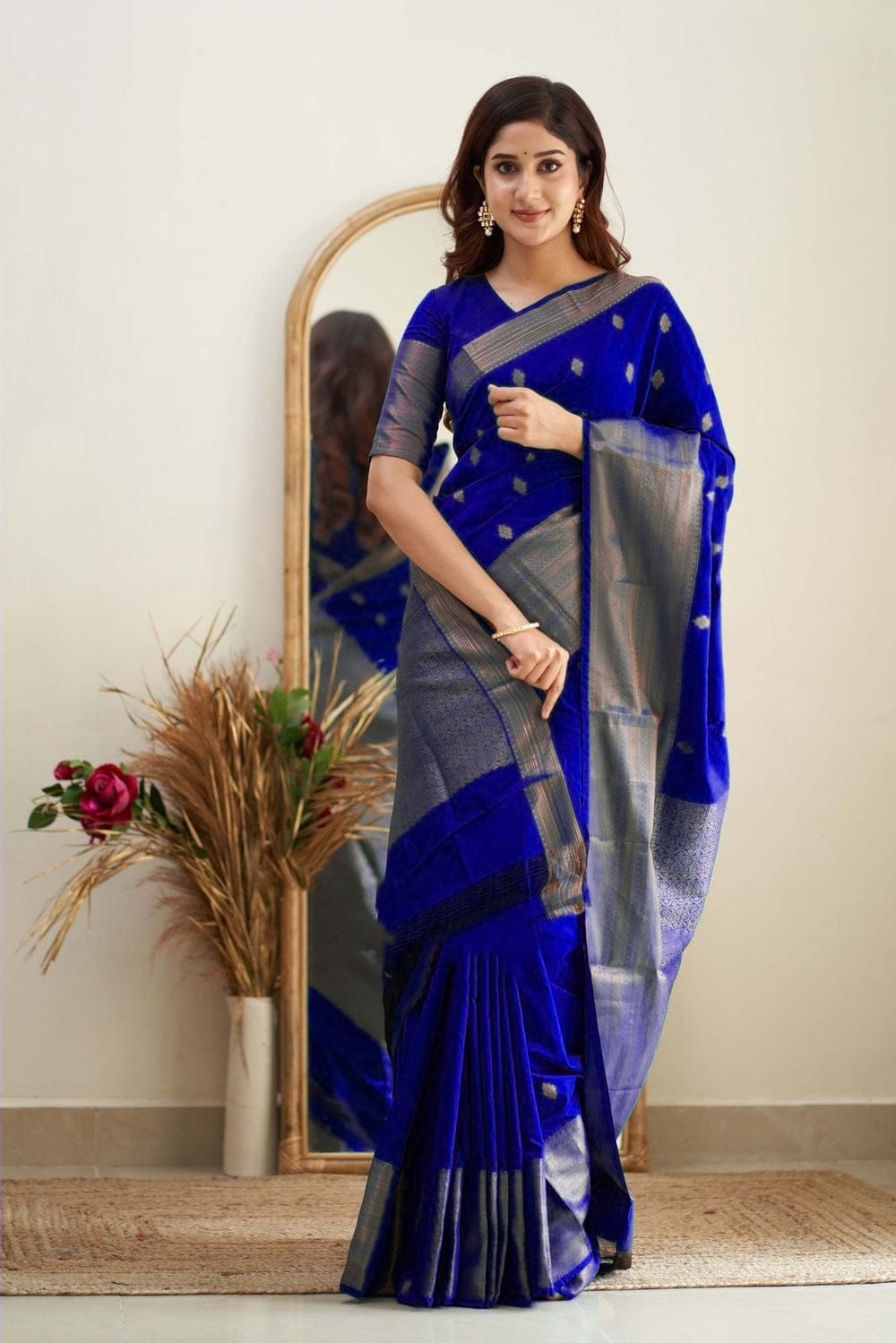 Pleasant Royal Blue  Soft Silk Saree With Delightful Blouse Piece