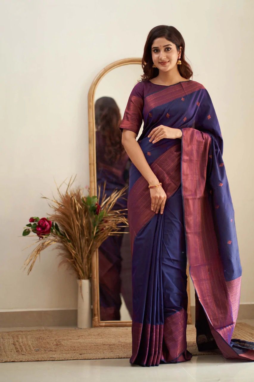 Groovy Navy Blue Soft Silk Saree With Scrumptious Blouse Piece