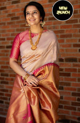 Fantabulous Beige Soft Silk Saree With Snazzy Blouse Piece