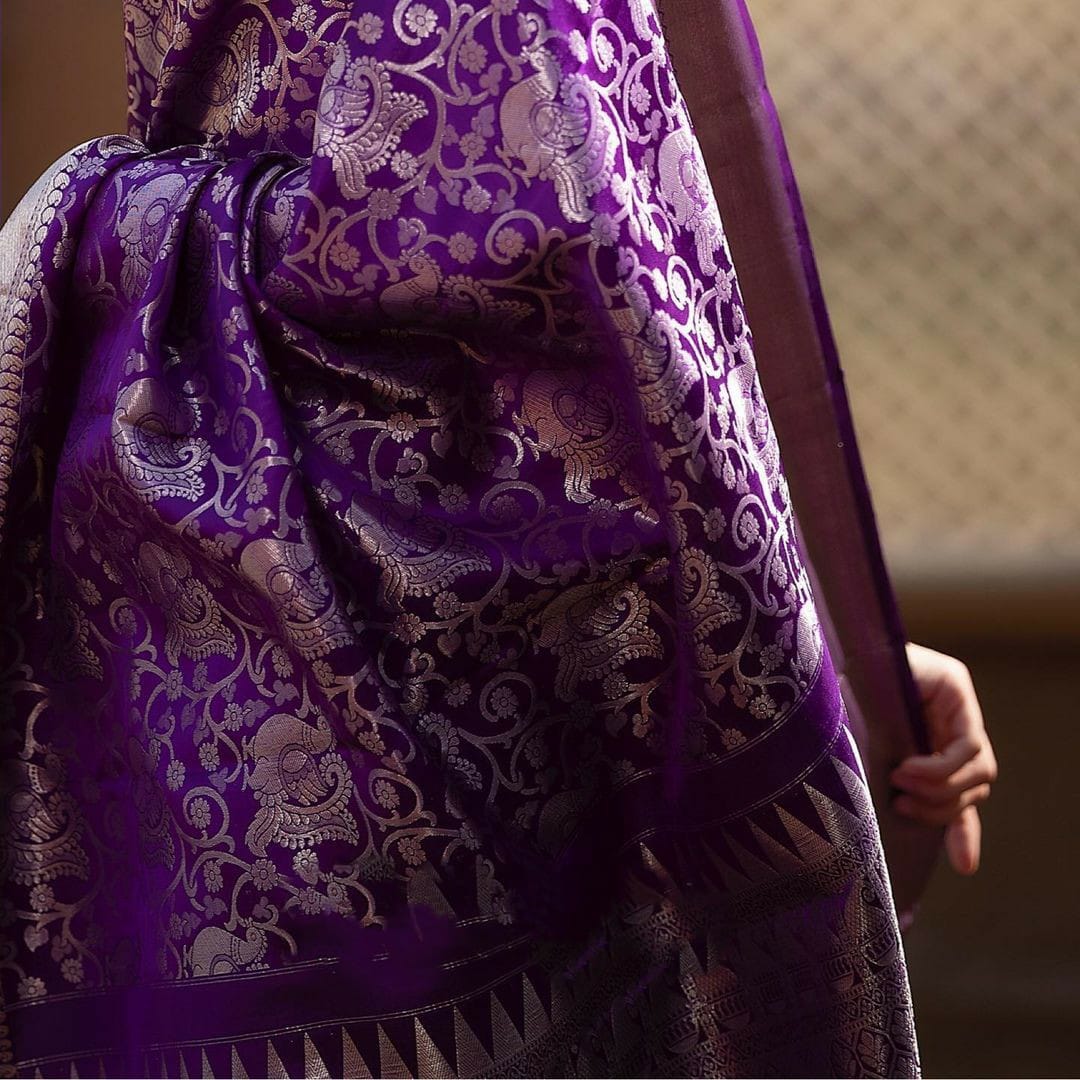 Snappy Purple Soft Banarasi Silk Saree With Supernal Blouse Piece