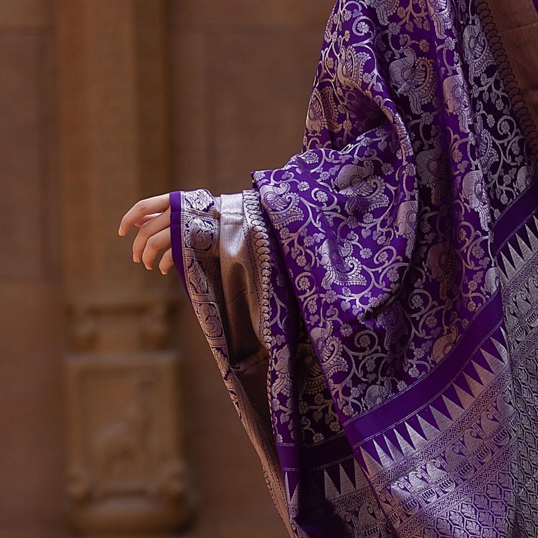 Snappy Purple Soft Banarasi Silk Saree With Supernal Blouse Piece
