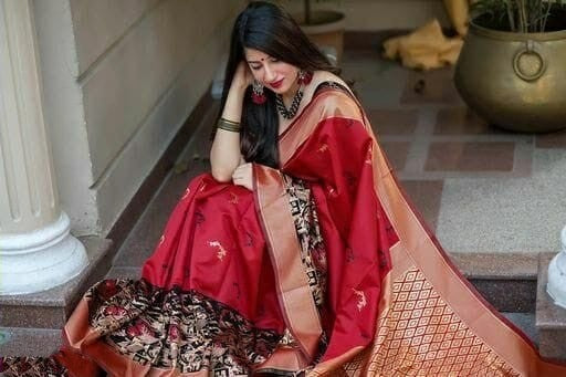 Elegant Red Soft Banarasi Silk Saree With Sensational Blouse Piece