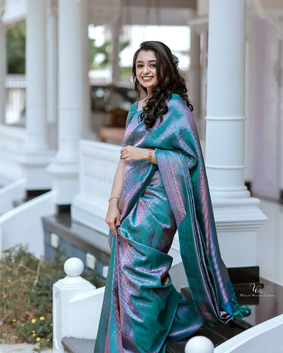 Snazzy Firozi Soft Banarasi Silk Saree with Glittering Blouse Piece