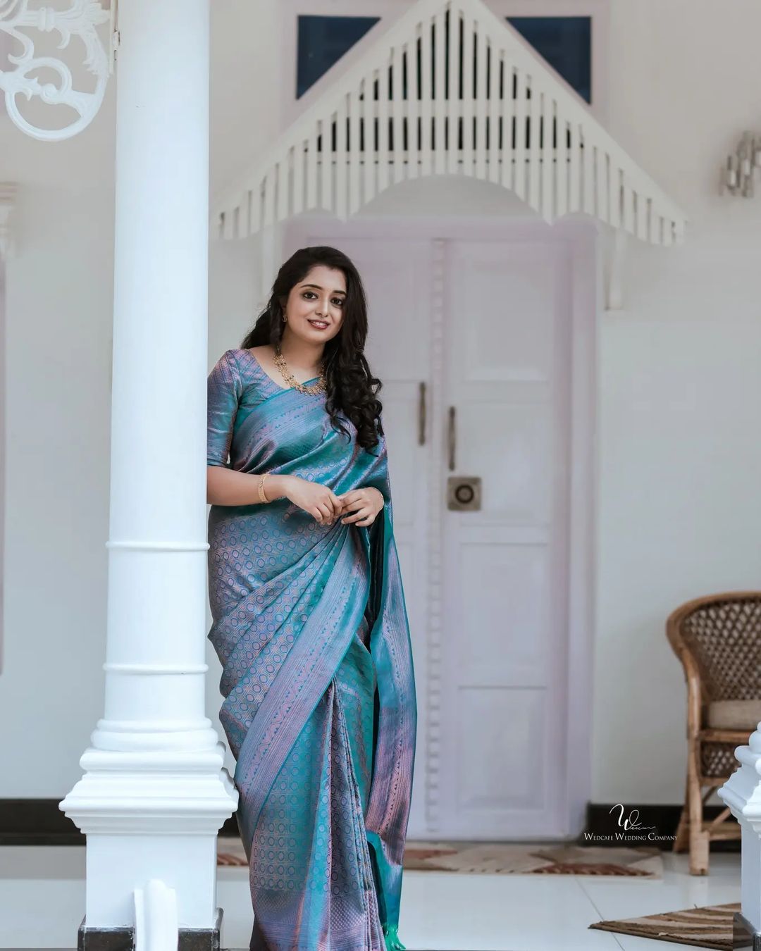 Snazzy Firozi Soft Banarasi Silk Saree with Glittering Blouse Piece