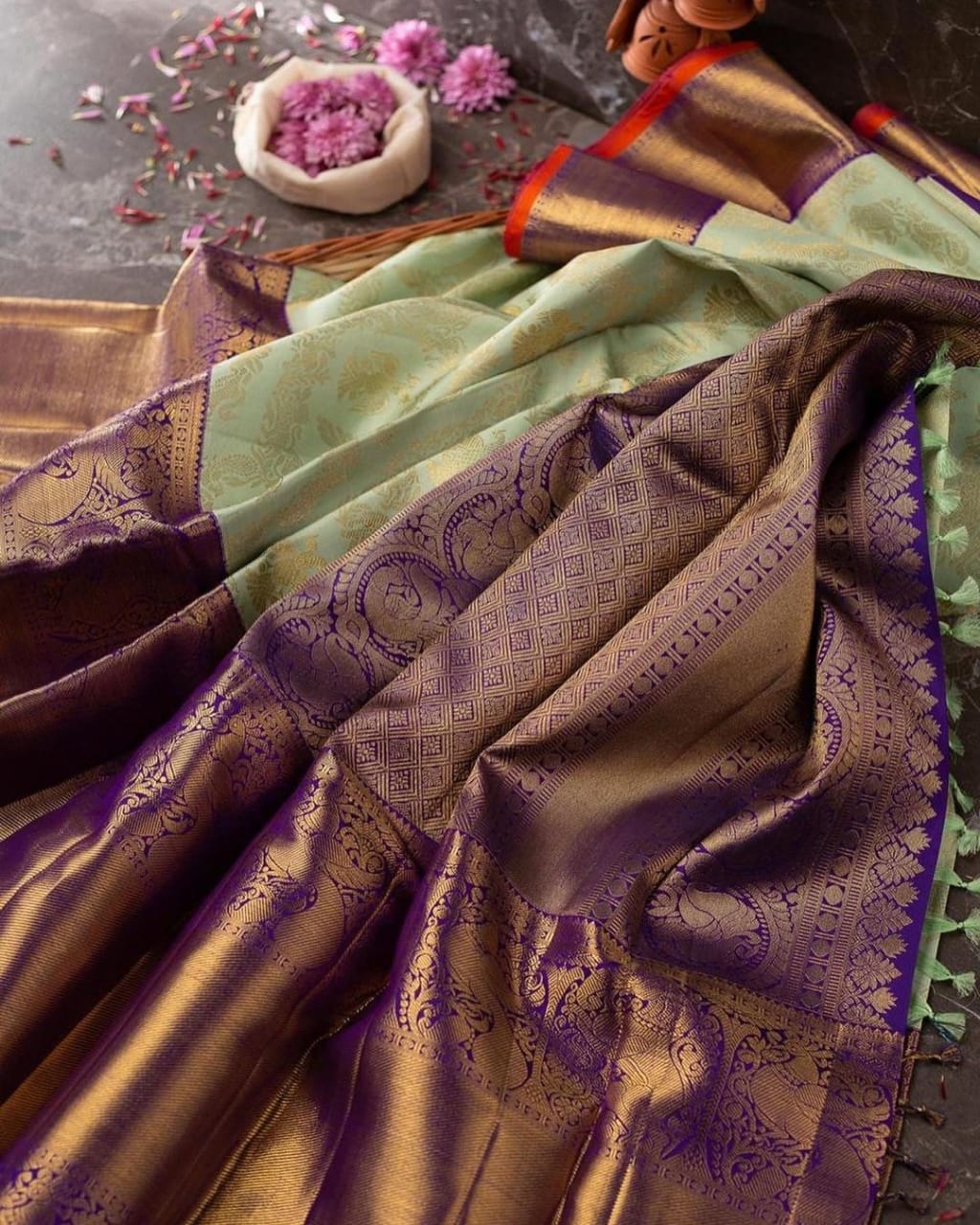 Staggering Sea Green Soft Banarasi Silk Saree With Divine Blouse Piece