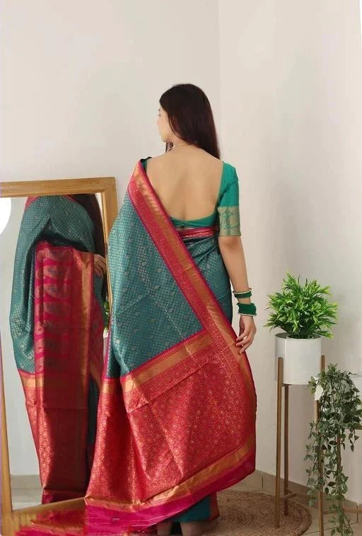 Jazzy Rama Soft Silk Saree With Luxuriant Blouse Piece