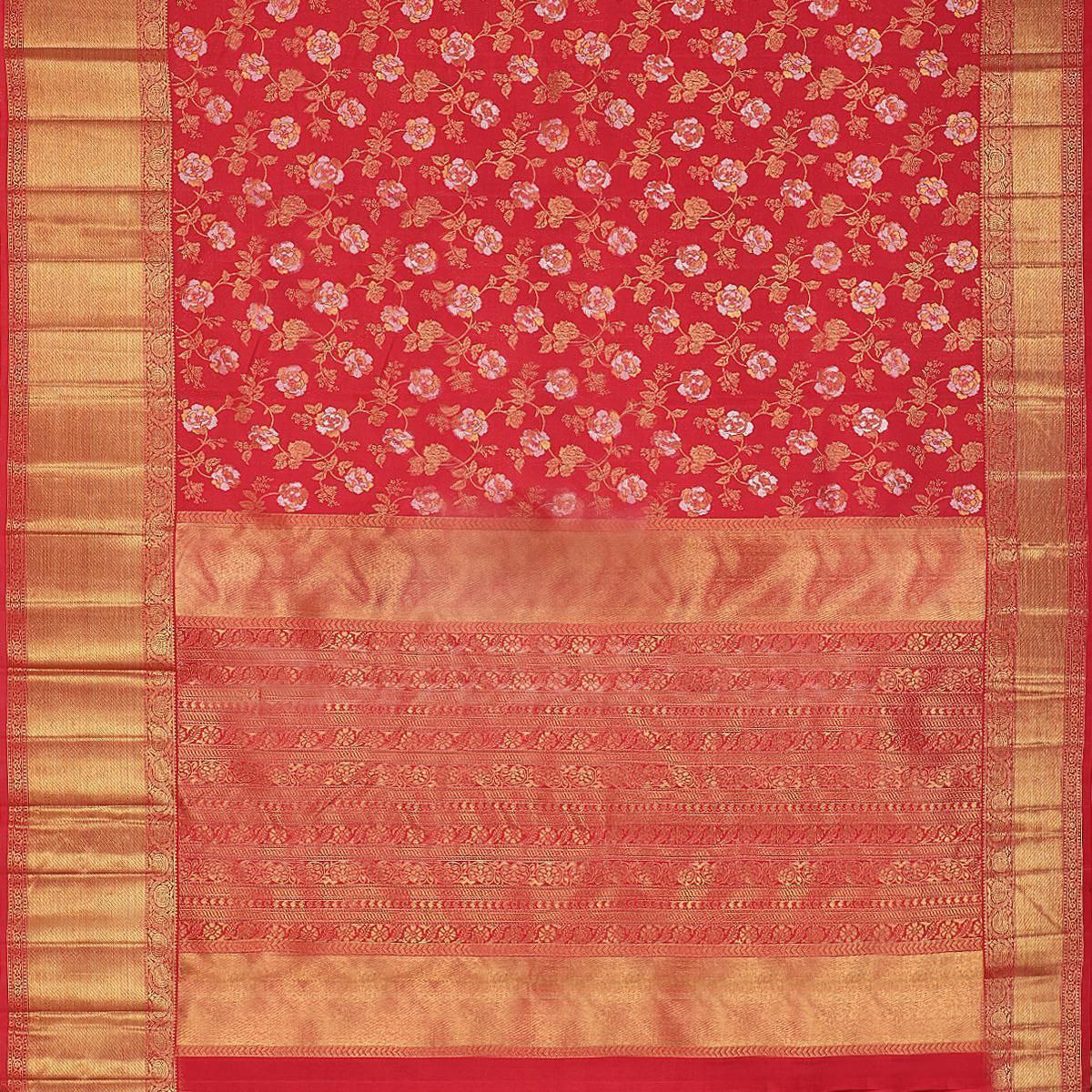 Tremendous Red Soft Banarasi Silk Saree With Stunner Blouse Piece
