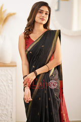 Trendy Black Cotton Silk Saree With Marvellous Blouse Piece