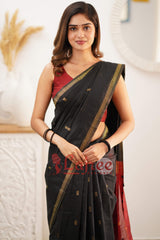 Trendy Black Cotton Silk Saree With Marvellous Blouse Piece
