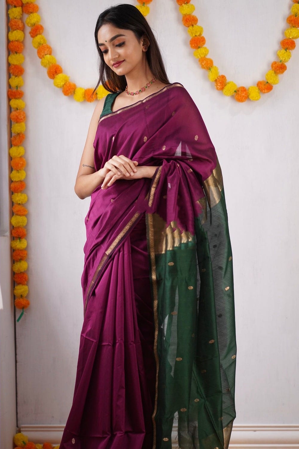 Innovative Dark Pink Cotton Silk Saree With Lovely Blouse Piece