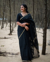 Eloquence Black Cotton Silk Saree With Improbable Blouse Piece
