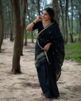 Eloquence Black Cotton Silk Saree With Improbable Blouse Piece