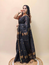 Surpassing Black Cotton Silk Saree With Rhapsody Blouse Piece
