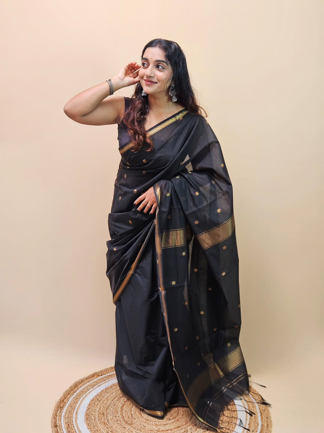 Surpassing Black Cotton Silk Saree With Rhapsody Blouse Piece