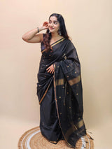 Surpassing Black Cotton Silk Saree With Rhapsody Blouse Piece