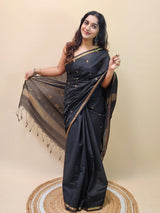 Surpassing Black Cotton Silk Saree With Rhapsody Blouse Piece