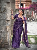 Exemplary Purple Cotton Silk Saree With Staring Blouse Piece