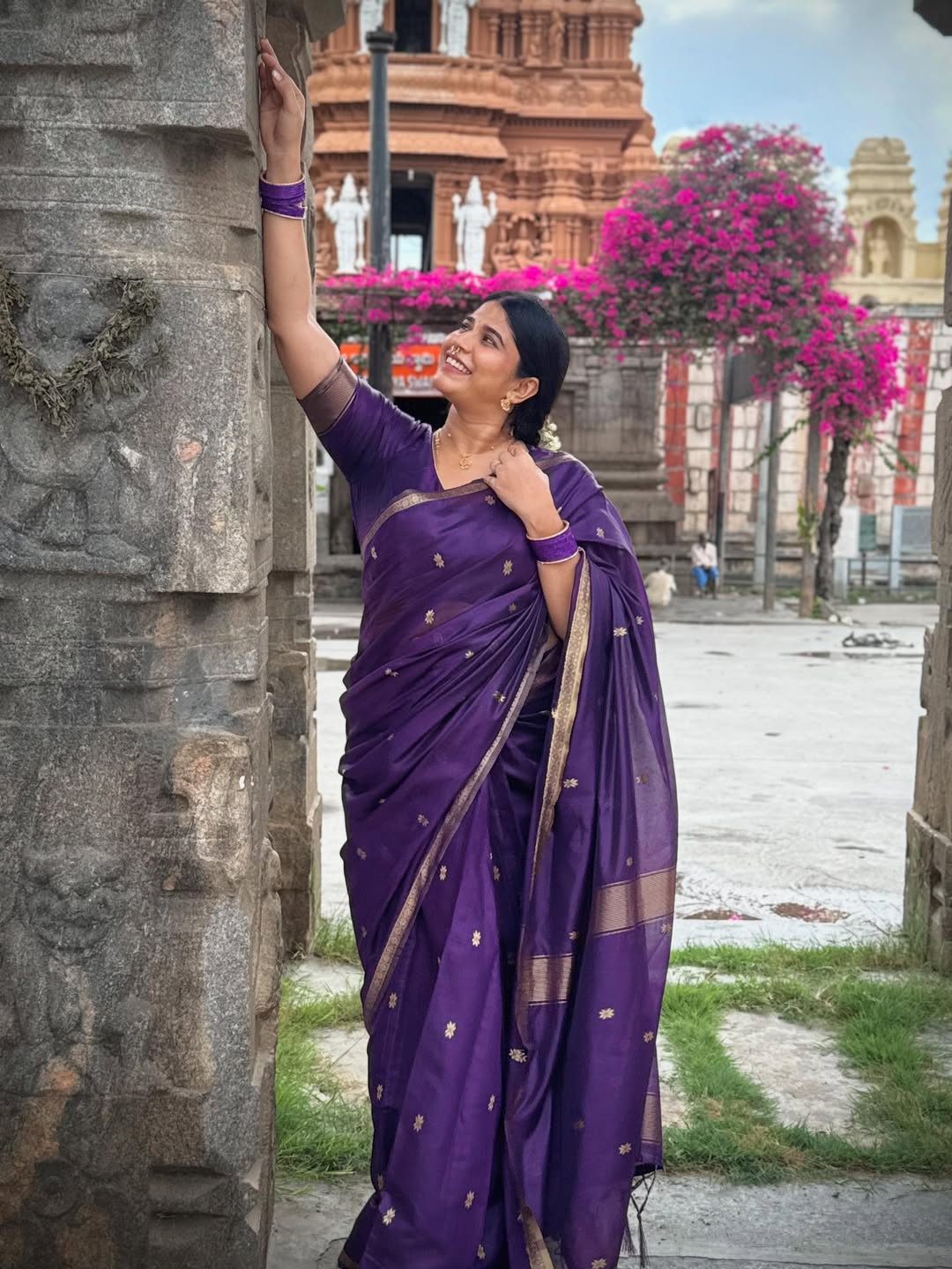 Exemplary Purple Cotton Silk Saree With Staring Blouse Piece