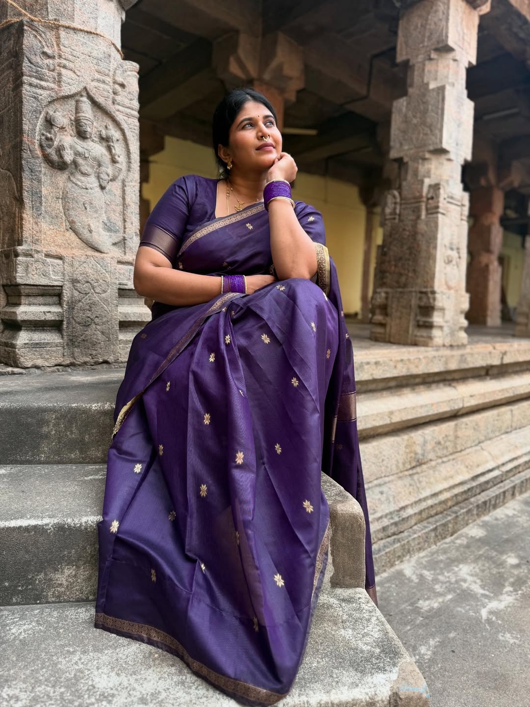 Exemplary Purple Cotton Silk Saree With Staring Blouse Piece