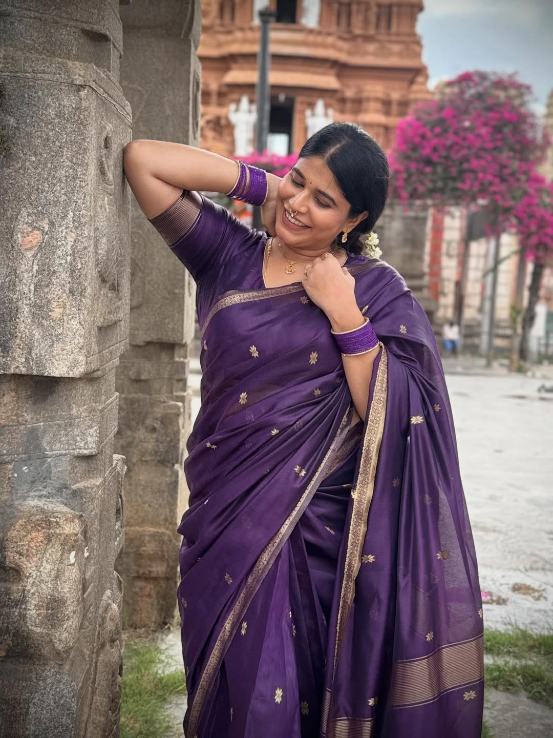 Exemplary Purple Cotton Silk Saree With Staring Blouse Piece