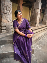 Exemplary Purple Cotton Silk Saree With Staring Blouse Piece