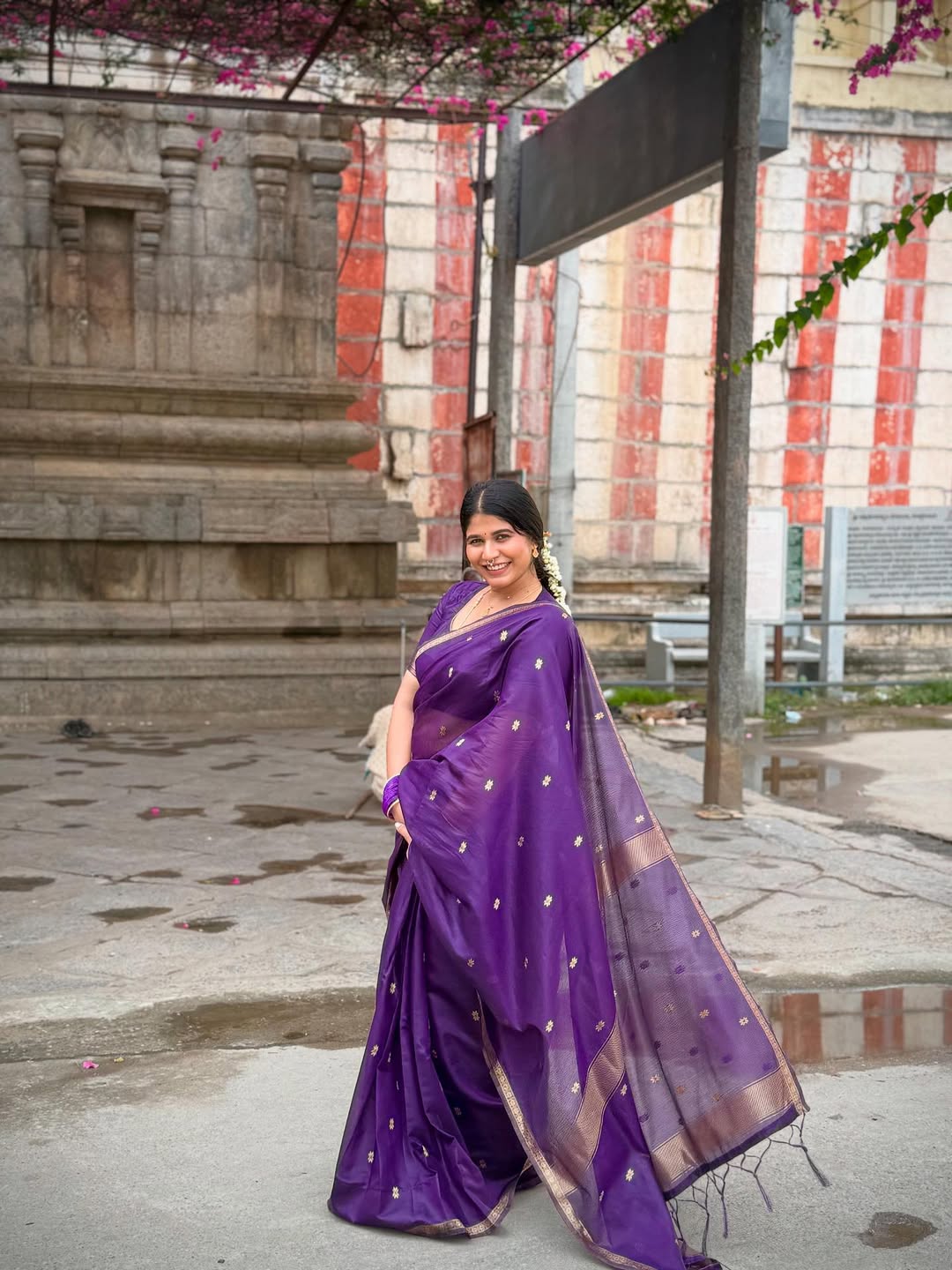 Exemplary Purple Cotton Silk Saree With Staring Blouse Piece