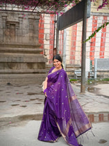 Exemplary Purple Cotton Silk Saree With Staring Blouse Piece