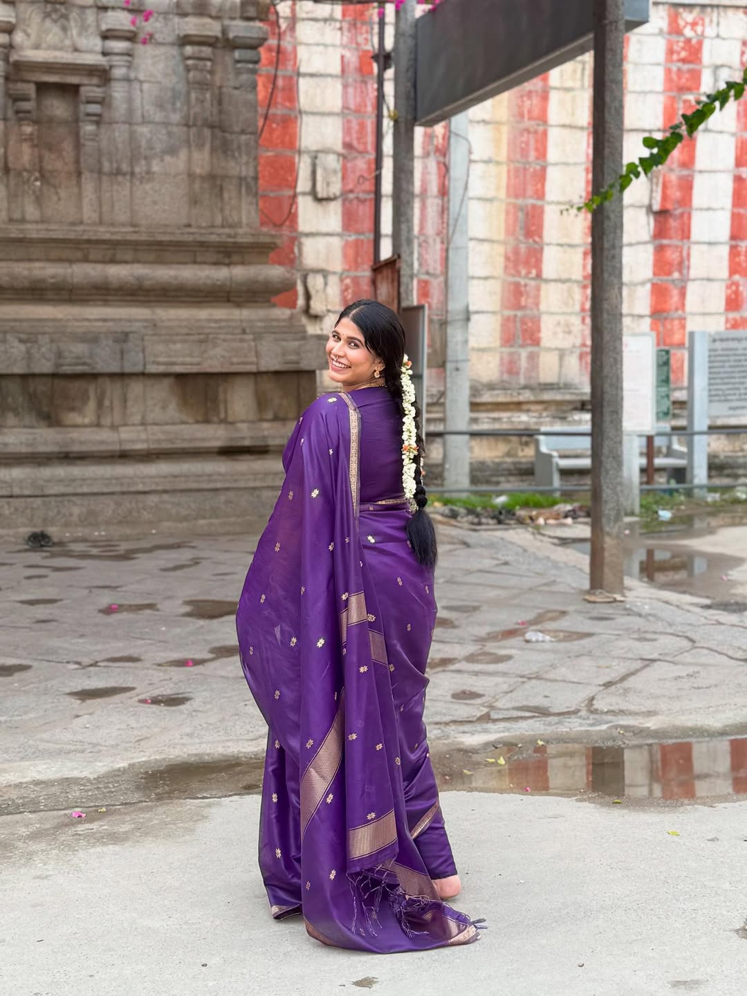 Exemplary Purple Cotton Silk Saree With Staring Blouse Piece
