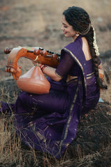 Pleasurable Purple Cotton Silk Saree With Imaginative Blouse Piece