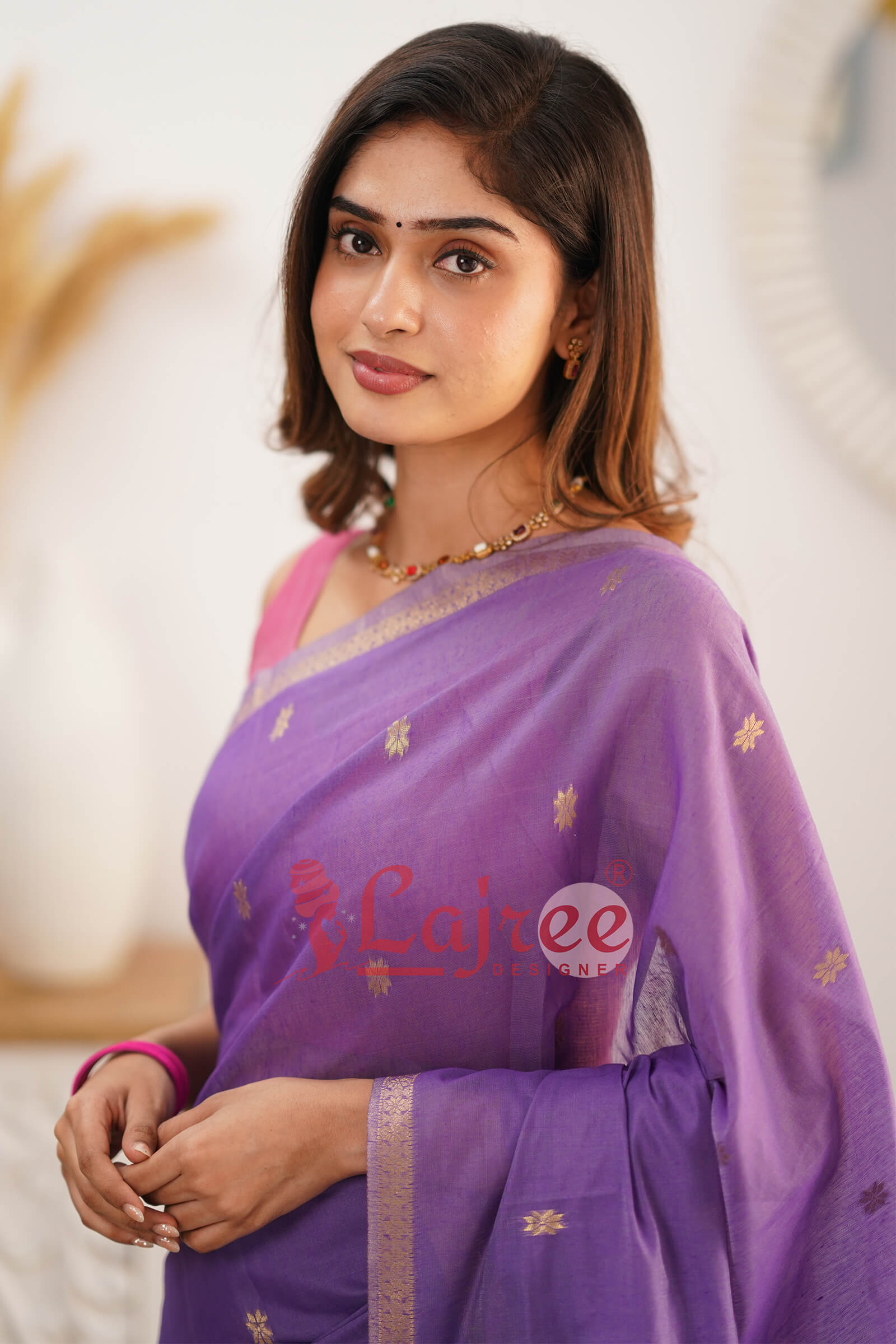 Gorgeous Lavender Cotton Silk Saree With Sizzling Blouse Piece