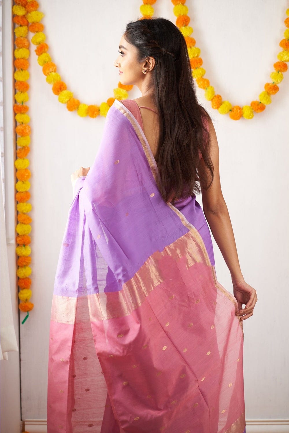 Improbable Lavendor Cotton Silk Saree With Nemesis Blouse Piece
