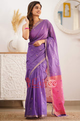 Gorgeous Lavender Cotton Silk Saree With Sizzling Blouse Piece