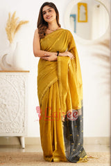 Glowing Mehndi Cotton Silk Saree With Attractive Blouse Piece
