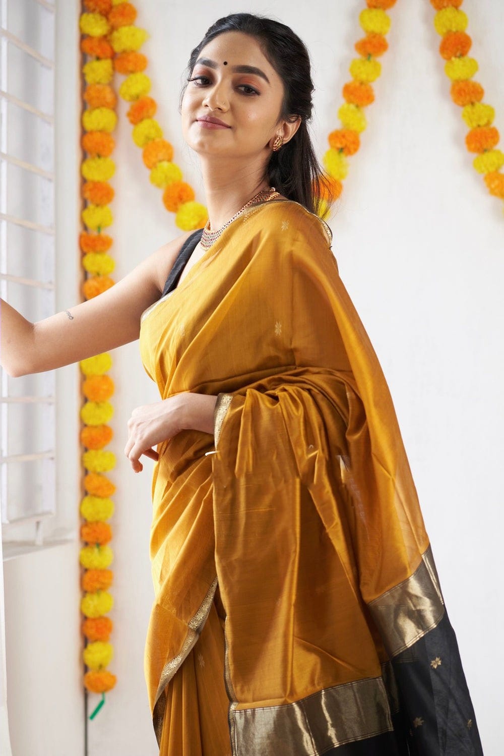 Magnificat  Mustard Cotton Silk Saree With Imbrication Blouse Piece