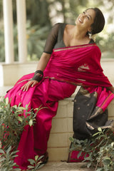 Pretty Dark Pink Cotton Silk Saree With Deserving Blouse Piece