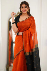 Luminous Orange Cotton Silk Saree With Scintillating Blouse Piece