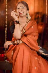 Glorious Orange Cotton Silk Saree With Entrancing Blouse Piece