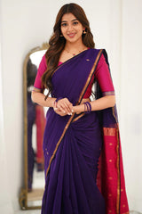 Ethereal Purple Cotton Silk Saree With Quixotic Blouse Piece