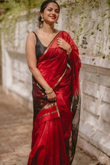 Efflorescence Red Cotton Silk Saree With Lagniappe Blouse Piece