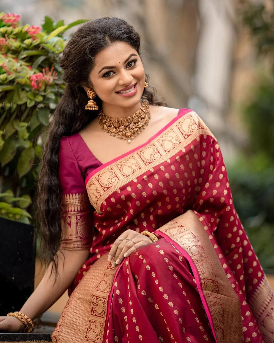 Petrichor Maroon Soft Silk Saree With Redolent Blouse Piece