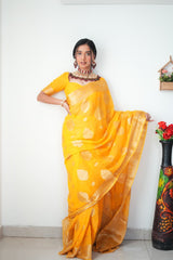 Classy 1-Minute Ready To Wear Yellow Cotton Silk Saree