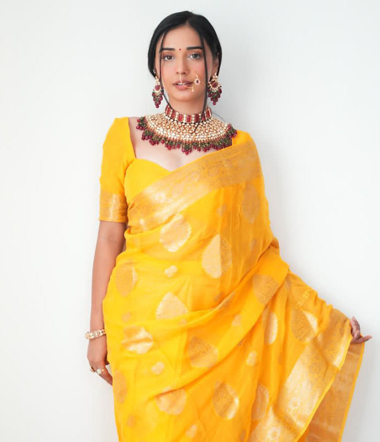 Classy 1-Minute Ready To Wear Yellow Cotton Silk Saree