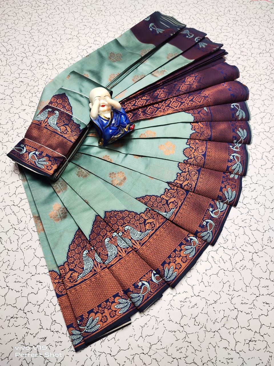 Splendorous Sky Soft Banarasi Silk Saree With Exuberant Blouse Piece