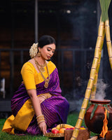 Dalliance Purple Soft Silk Saree With Chatoyant Blouse Piece