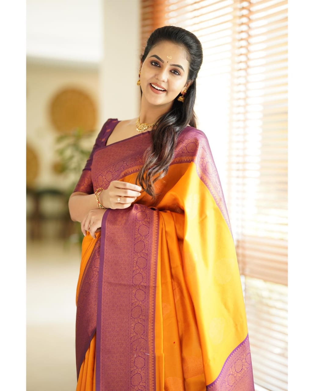 Smashing Yellow Soft Silk Saree With Scrumptious Blouse Piece