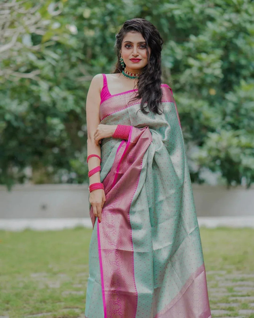 Classic Sea Green Soft Silk Saree With Murmurous Blouse Piece