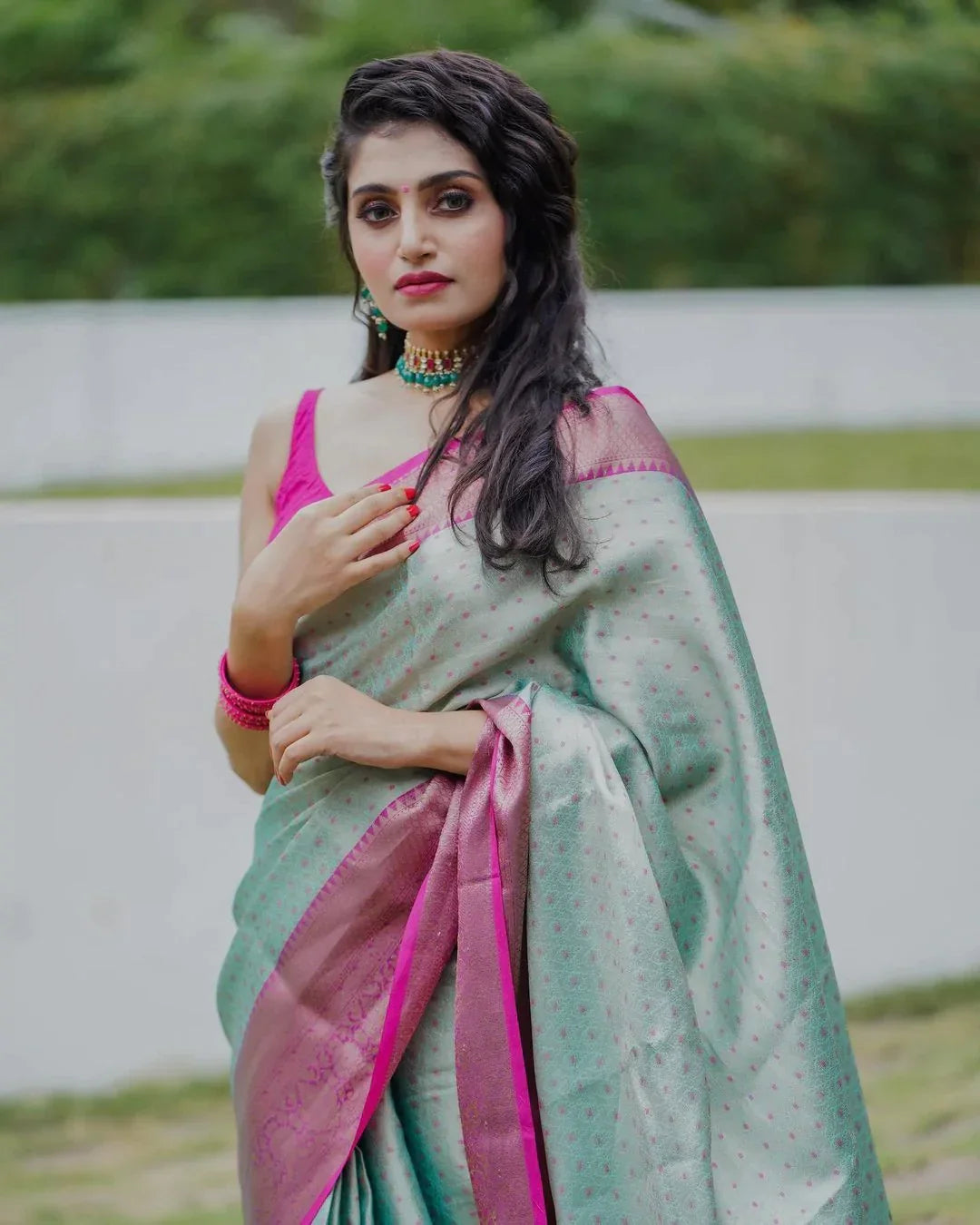 Classic Sea Green Soft Silk Saree With Murmurous Blouse Piece
