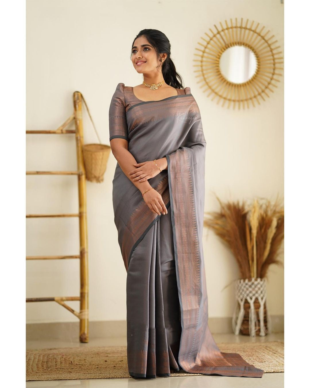 Magnetic Grey Soft Silk Saree With Palimpsest Blouse Piece