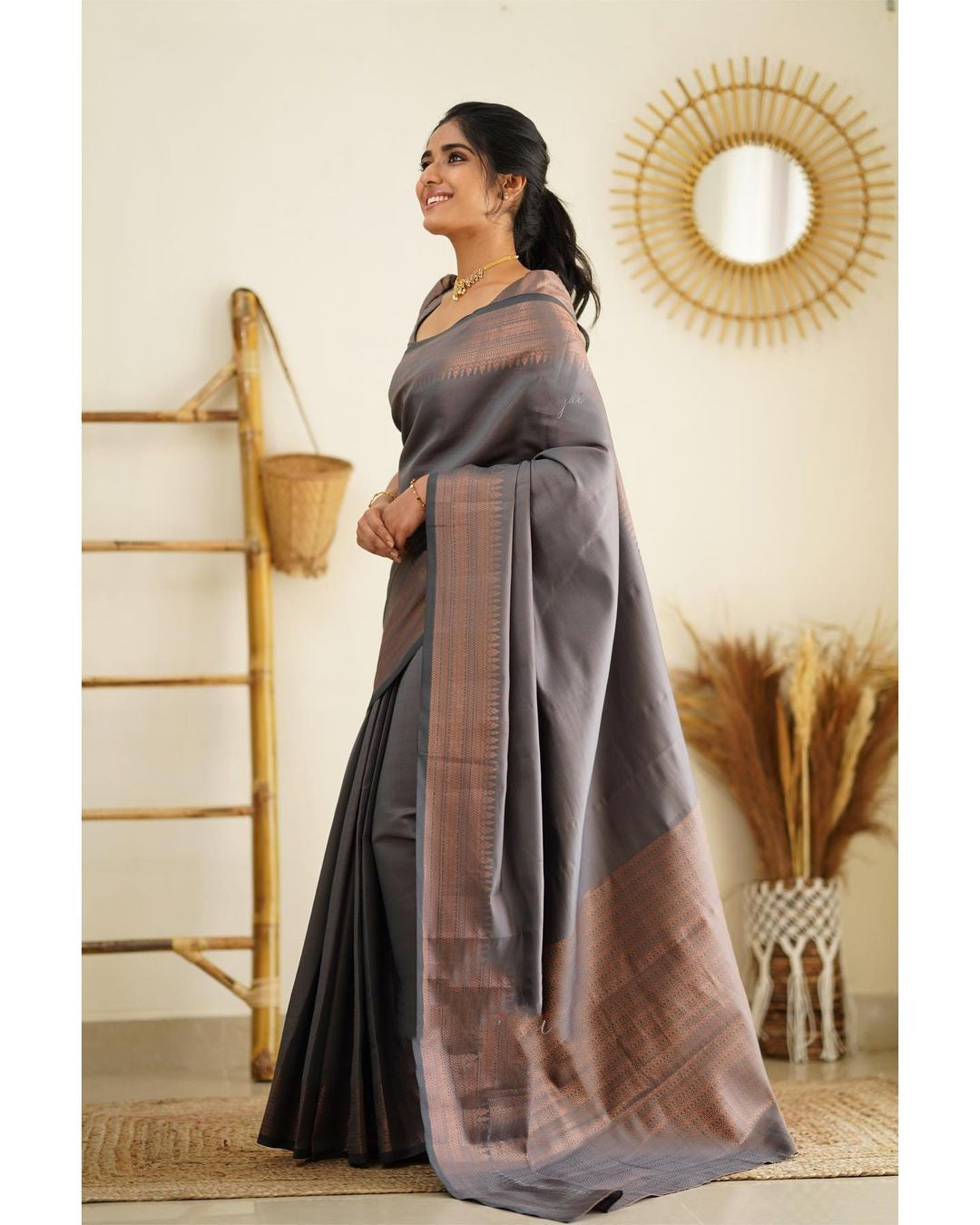 Magnetic Grey Soft Silk Saree With Palimpsest Blouse Piece