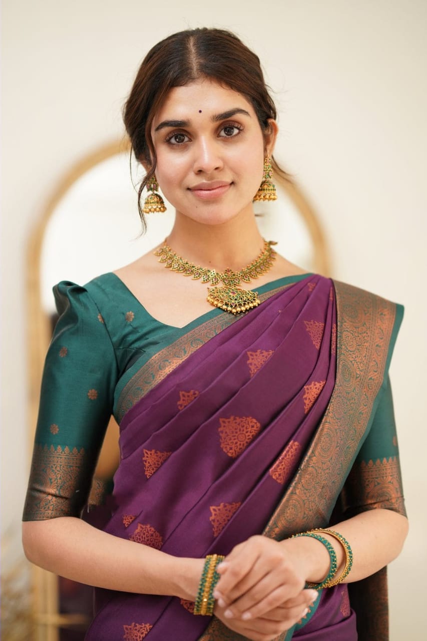 Amiable Purple Soft Silk Saree with Transcendent Blouse Piece